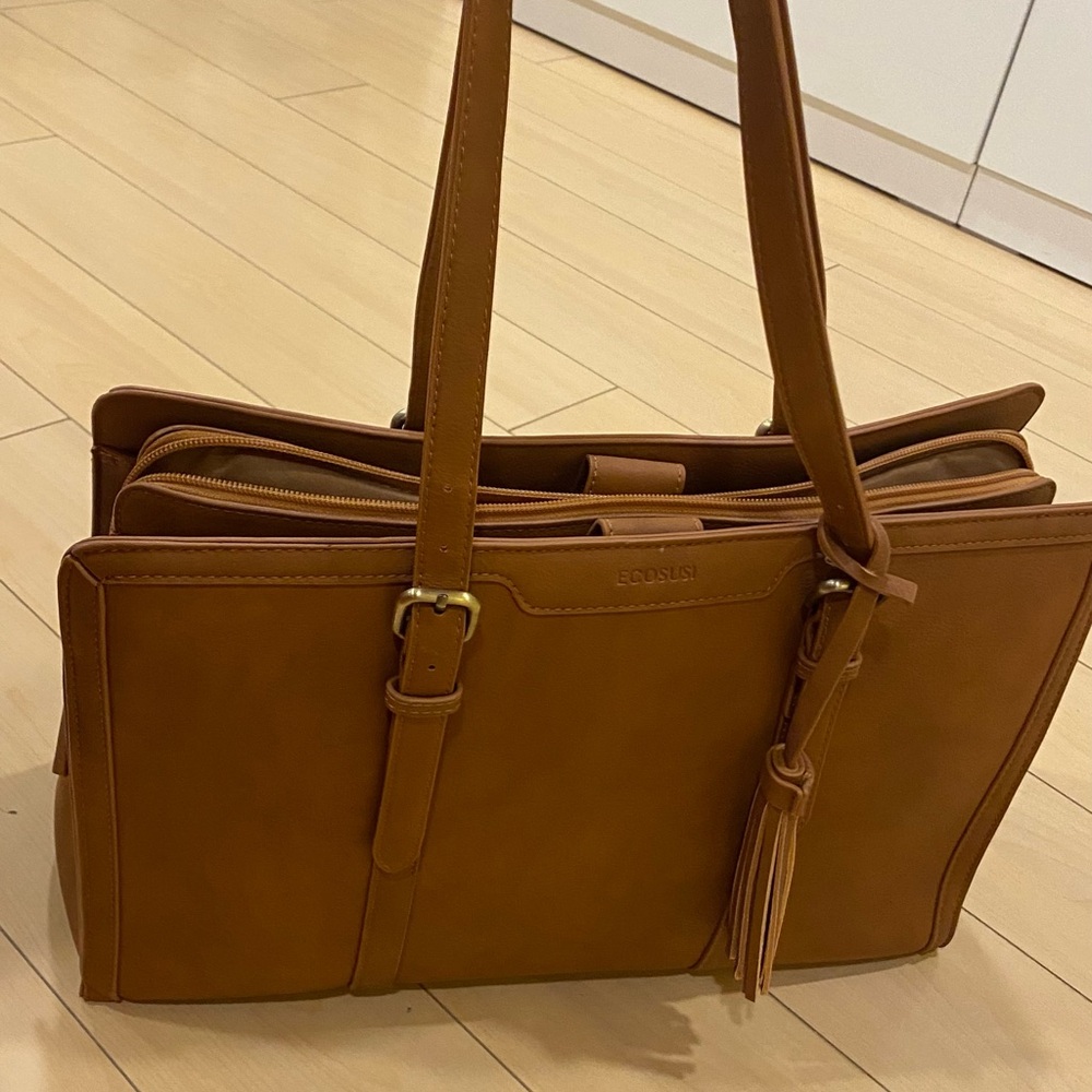 ECOSUSI Brown Leather Tote Bag Laptop Bag 15.6 inches (Mint Condition)